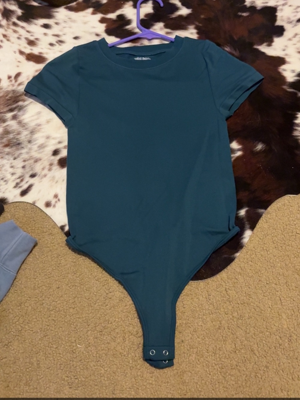 Womens Teal Short-Sleeve One-Piece Bodysuit